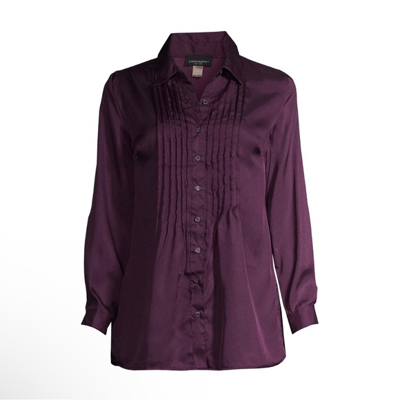 WHITE STAG Tunic Top Size XL 16-18 Womens Pleated Front Roll Up Long Sleeve NWOT - Picture 3 of 7